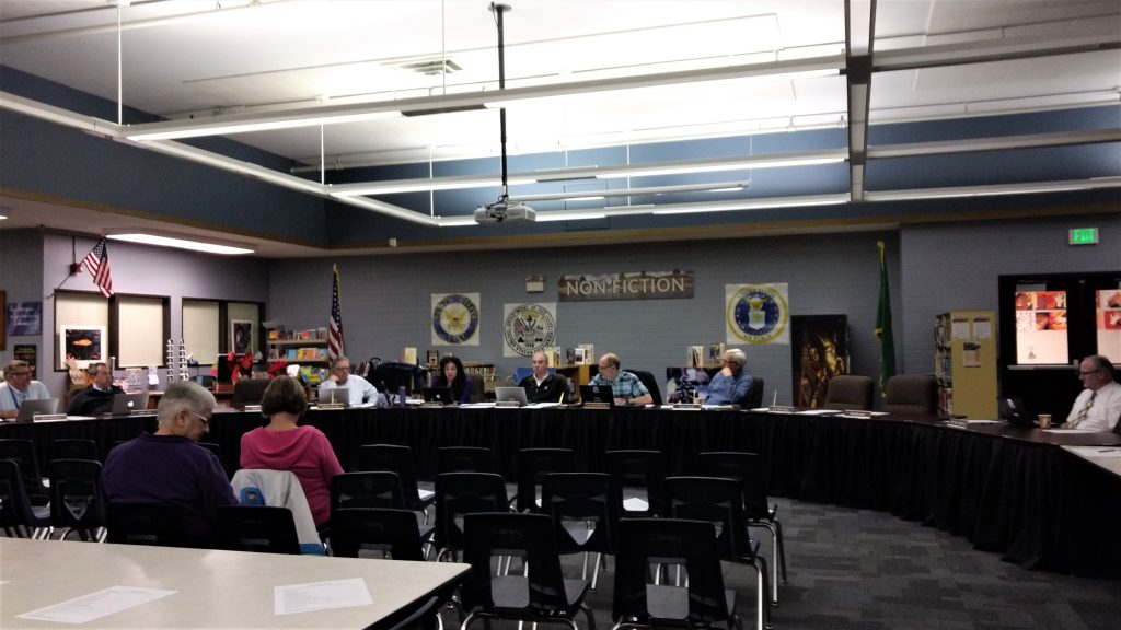 Board directors, district staff and guests at a regular meeting of the Ferndale School Board (March 26, 2019). Photo: My Ferndale News