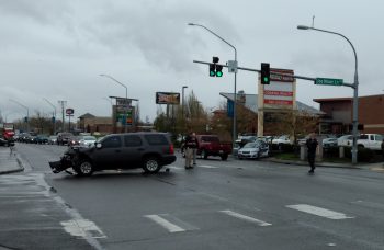 Scene of an officer-involved crash on Main Street (April 11, 2019). Photo: Whatcom News