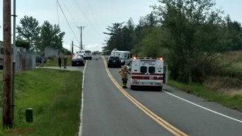 Scene of car vs pole crash in the 5200 block of Nielsen Road (May 4, 2019). Photo: My Ferndale News