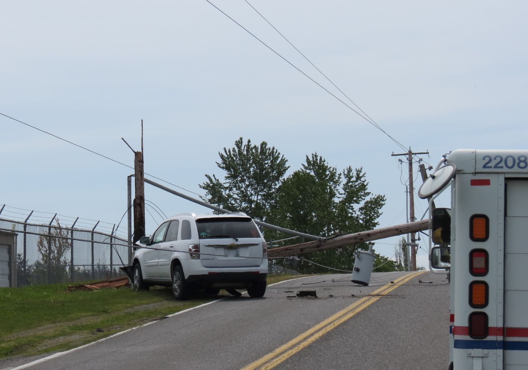 Scene of car vs pole crash in the 5200 block of Nielsen Road (May 4, 2019). Photo: My Ferndale News
