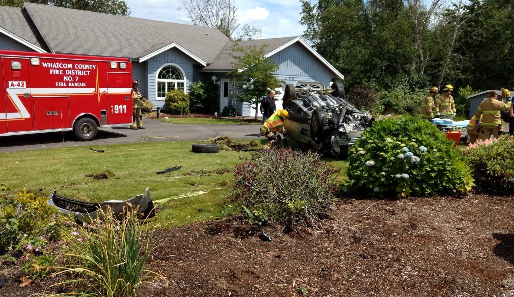 Scene of a rollover crash in a resident's front yard on Vista Drive near Olson Road (June 24, 2019). Photo: My Ferndale News