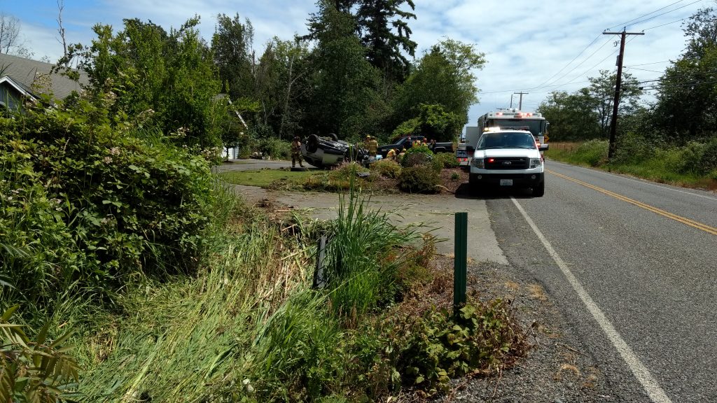 A debris path extended from a ditch alongside the road to where the wreckage came to rest in a resident's front yard (June 24, 2019). Photo: My Ferndale News