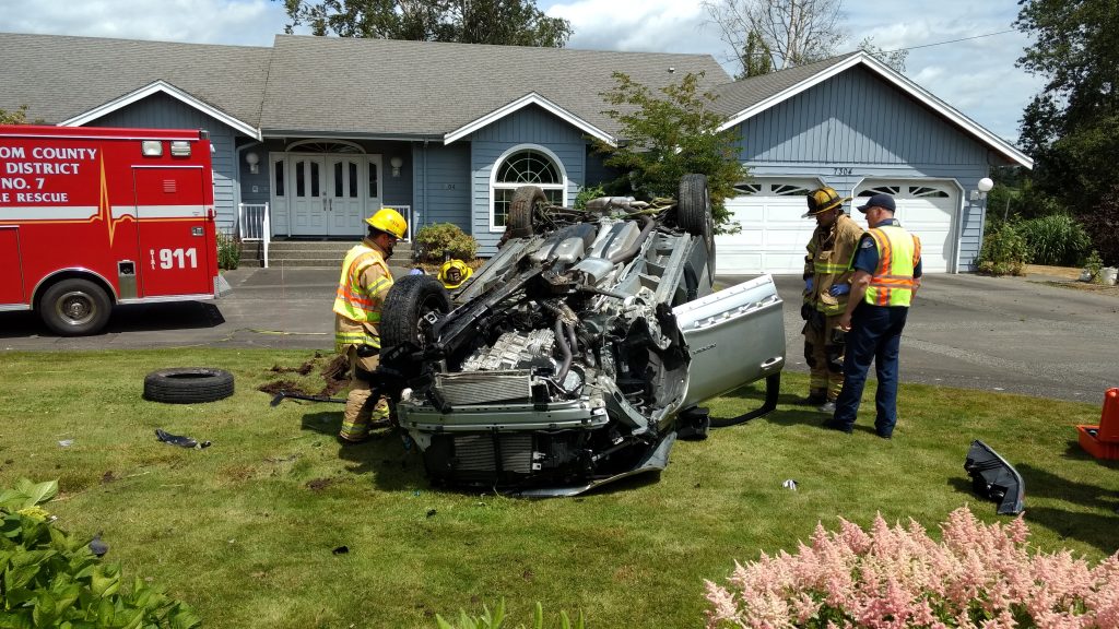 Scene of a rollover crash in a resident's front yard on Vista Drive near Olson Road (June 24, 2019). Photo: My Ferndale News