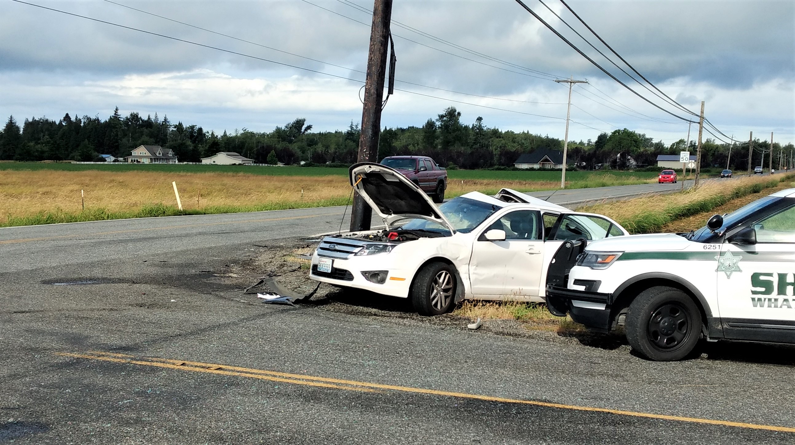 1 of 2 vehicles involved in a t-bone crash at the intersection of Olson and Mountain View Roads (June 28, 2019). Photo: My Ferndale News