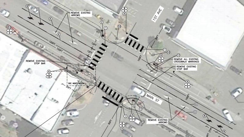 Project diagram for safety improvements at 1st Avenue and Main Street (June 11, 2019). Source: City of Ferndale