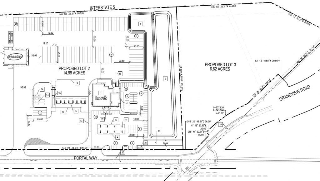 Proposed site plan for a Love's Travel Stop & Country Store on Portal Way near Grandview Road (July 2019). Source: City of Ferndale