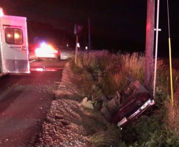 Scene of a single vehicle rollover west of the Kickerville and Grandview Roads roundabout (August 15, 2019). Photo courtesy of WCFD7