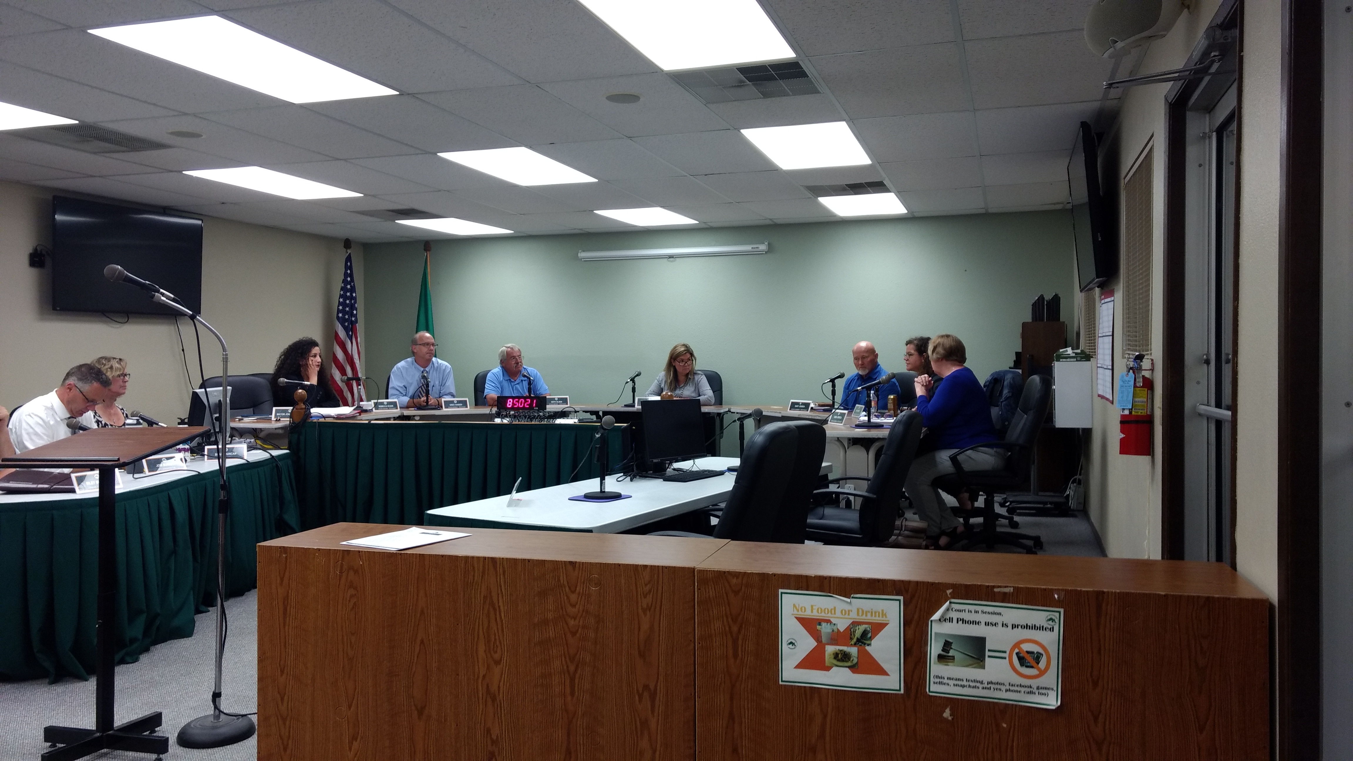 Ferndale City Councilmember Kate Bishop return council to open session after being in executive session regarding an employee matter that led to an admonition of Councilmember Keith Olson (August 19, 2019). Photo: My Ferndale News