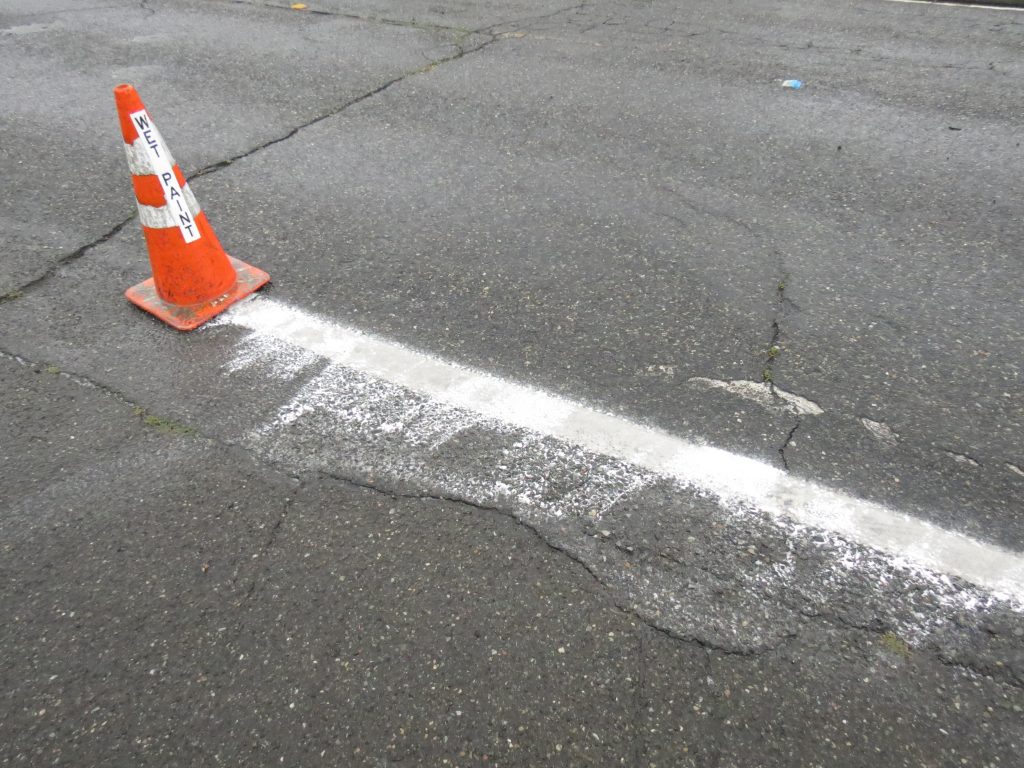 Sudden and unforeseen rain shut down a road striping project (August 23, 2019). Photo: My Ferndale News