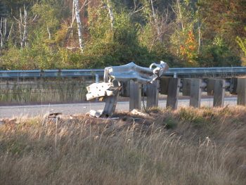 Damaged guardrail after being struck in a rollover crash on southbound I-5 at the Portal Way off-ramp (August 26, 2019). Photo: My Ferndale News