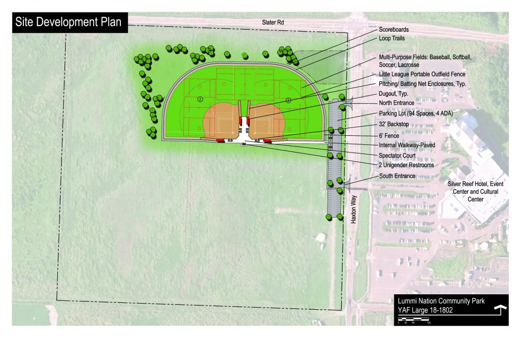 Plan for Phase I of the Lummi Nation Community Park as submitted to the WA State Recreation and Conservation Office (RCO). Source: RCO