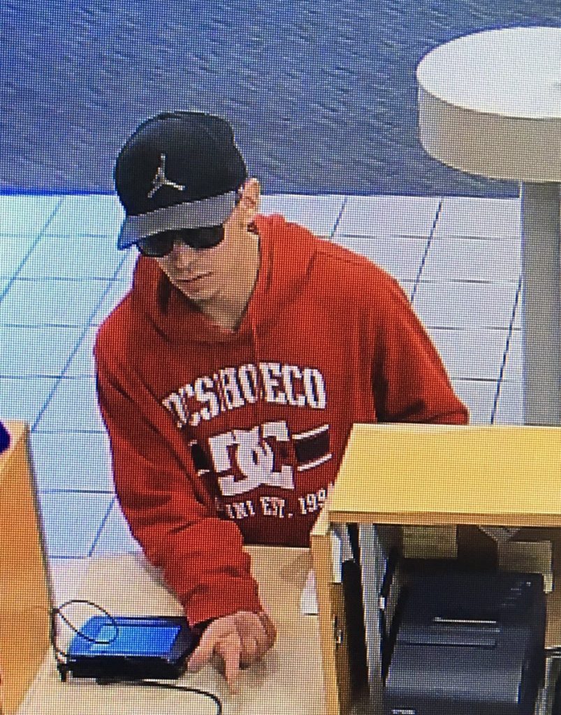 Security camera image of a suspect associated with a robbery of the ICU branch on Northwest Avenue in Bellingham. Source: Bellingham Police Department