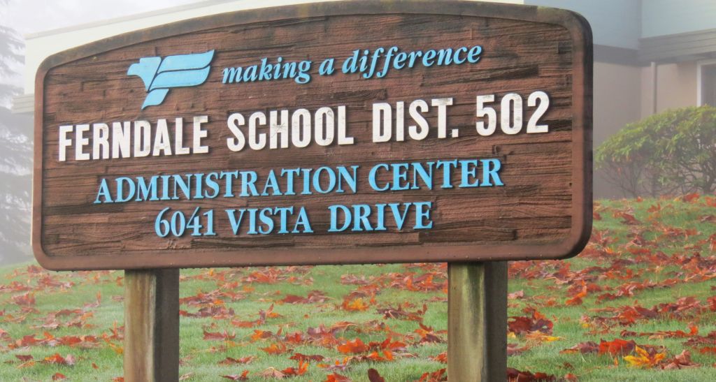 Ferndale School District sign outside the administration building on Vista Drive (October 22, 2016). Photo: Whatcom News
