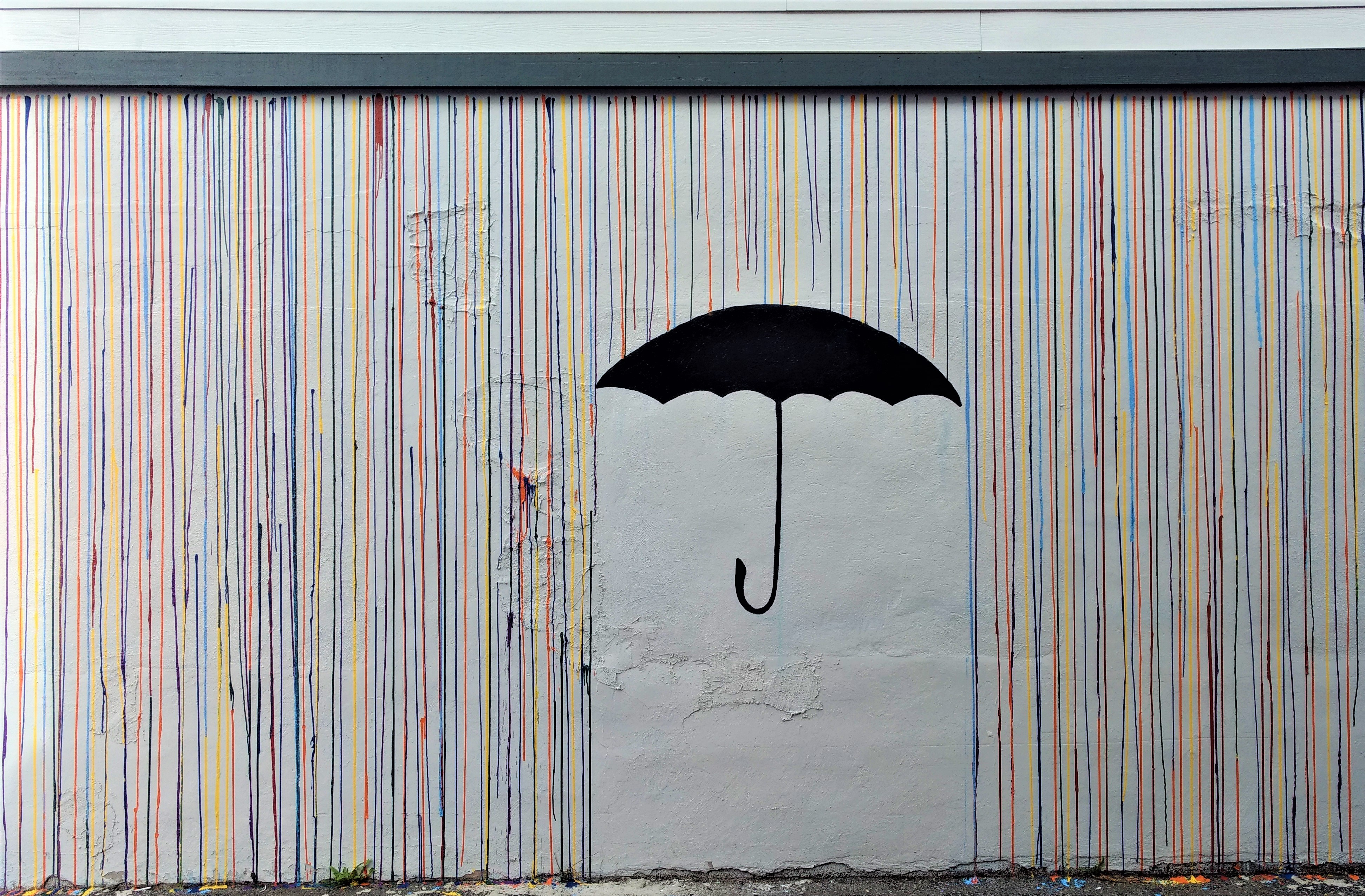 A rain and umbrella mural serves as a photo destination in downtown Ferndale where friends and family can pose standing under the umbrella (September 12, 2019). Photo: My Ferndale News