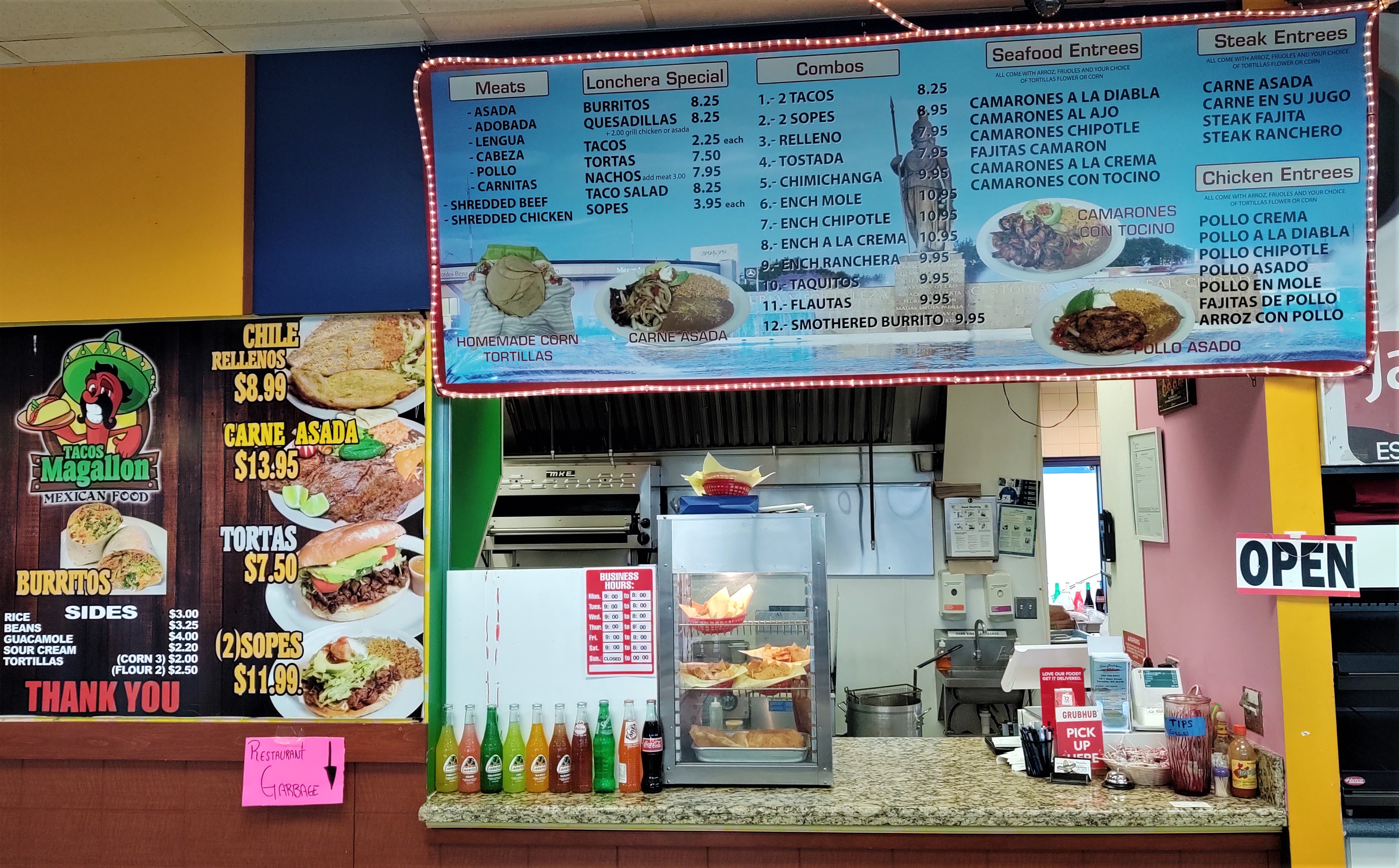 Service counter and menu Board inside Tacos Guadalajara (January 20, 2020). Photo: My Ferndale News