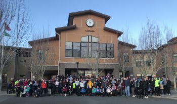Participants in the 2019 Turkey Trot 5k pose in front of Cascadia Elementary School (November 28, 2019). Photo: Sean Cool