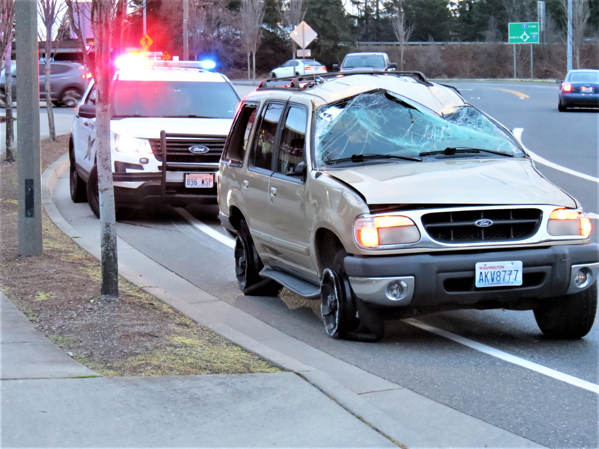 Damaged vehicle on Portal Way after being driven from a rollover crash scene (November 27, 2019). Photo: My Ferndale News