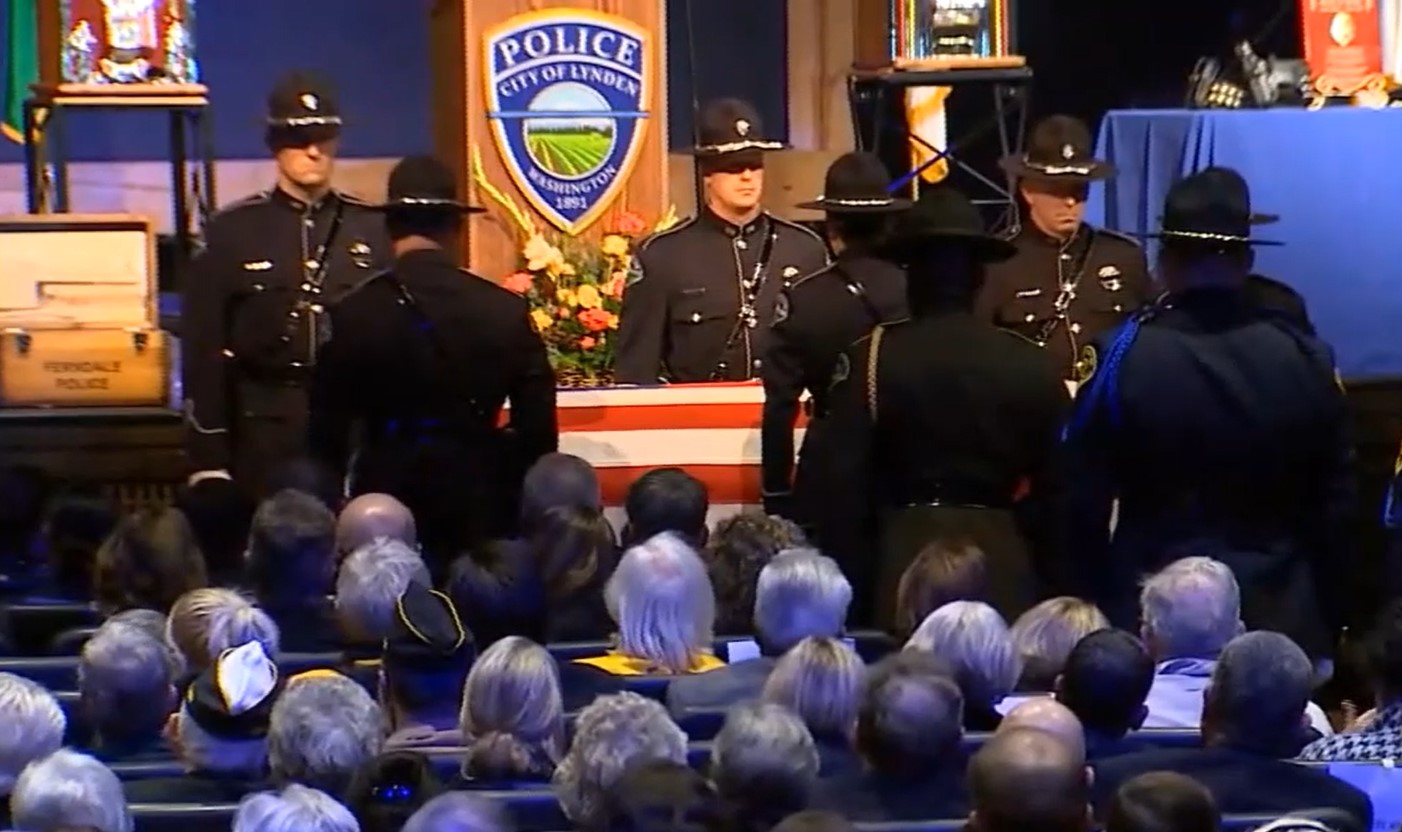 Closing honors during the memorial ceremony for Chief Michael Knapp (November 20, 2019). Image from media pool video courtesy of KING5