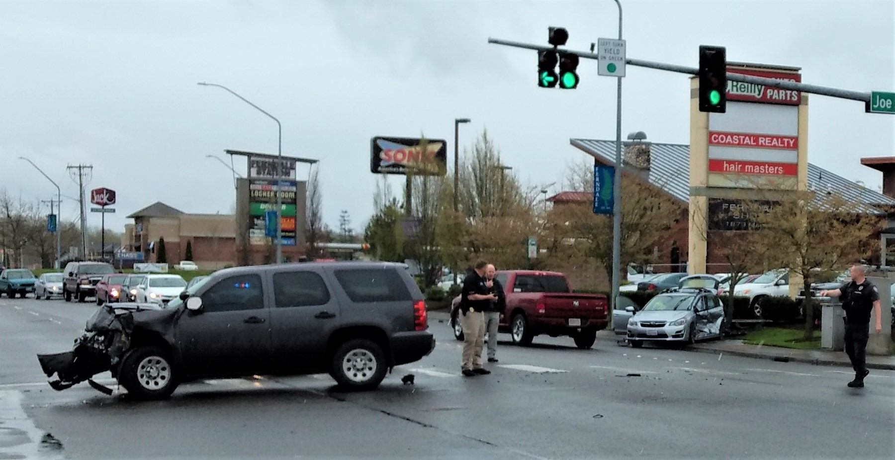Scene of an officer-involved crash on Main Street (April 11, 2019). Photo: My Ferndale News