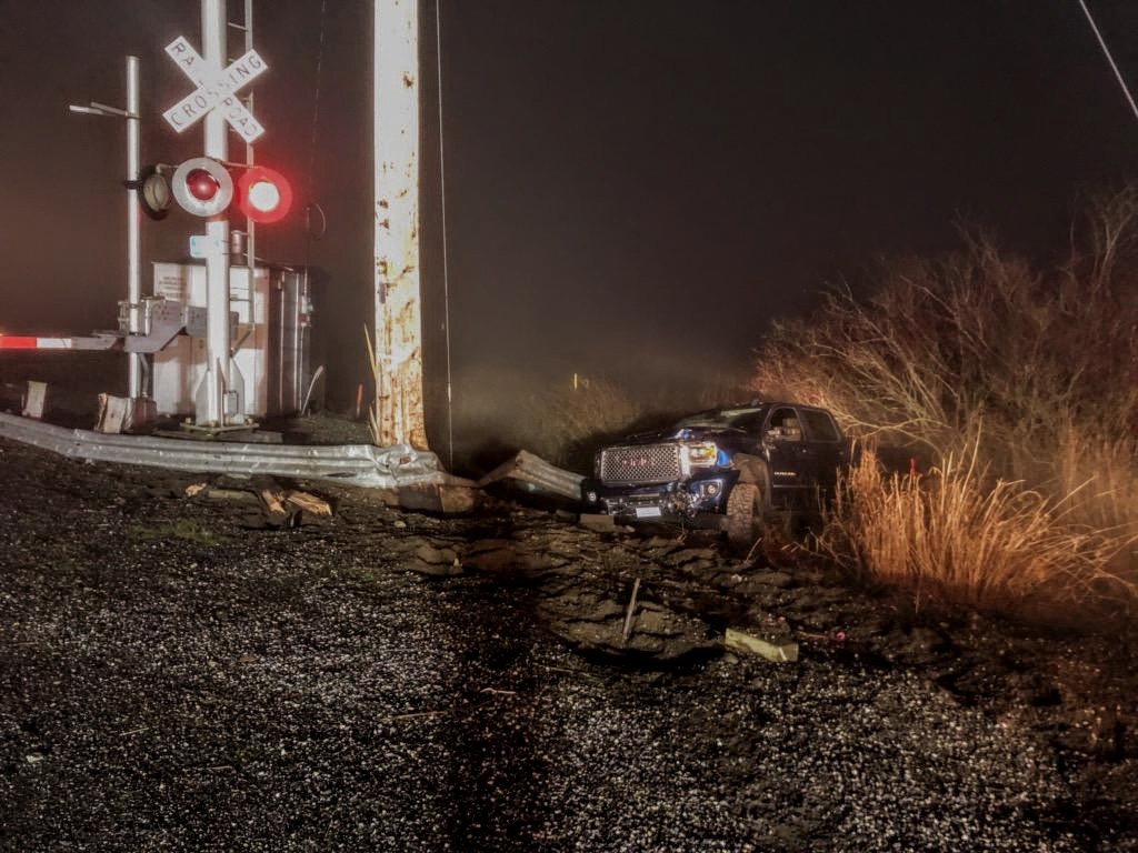 Scene of a 1-car crash at Hovander Road and the BNSF RR crossing (December 10, 2019). Photo courtesy of WCFD7