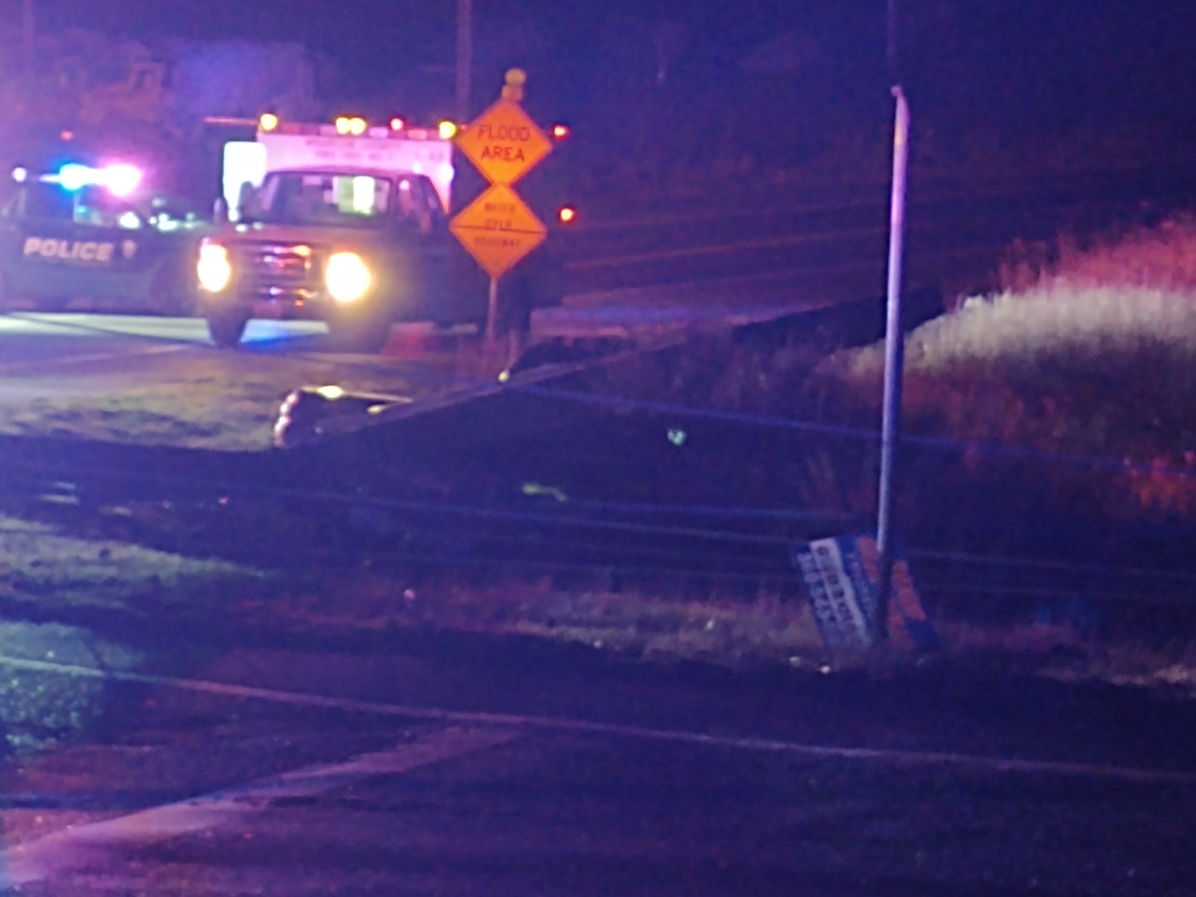 Scene of a vehicle vs pole crash at W Smith Road and LaBounty Drive (December 26, 2019). Photo: My Ferndale News