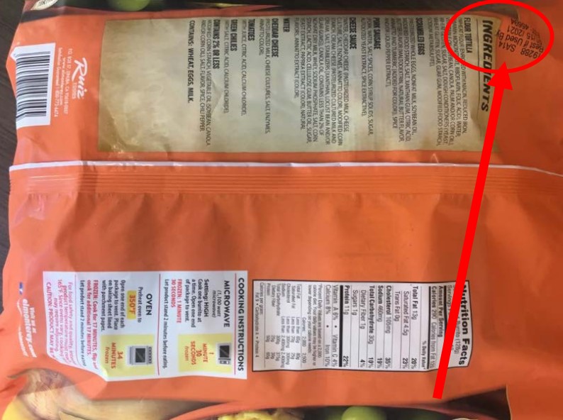 El Monterey Signature Burritos back of package. Source: FSIS