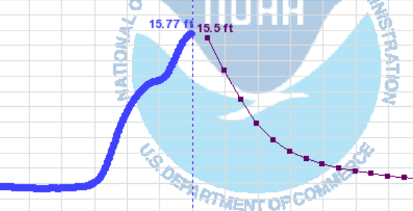 River level forecast for the Nooksack River at Ferndale. Source: US Geological Survey and NOAA
