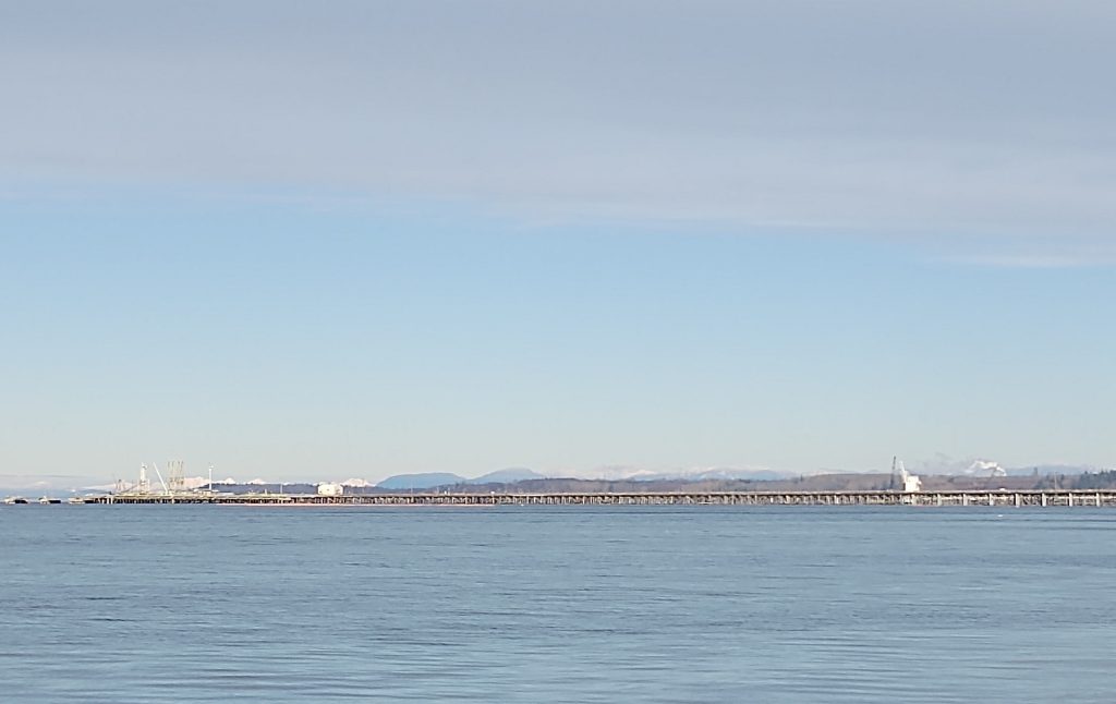 Phillips 66 Ferndale Refinery pier located near Neptune Beach is 1 of 3 between Neptune Beach and Cherry Point (December 22, 2019). Photo: My Ferndale News