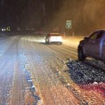 Snow covers I-5 near milepost 246 (N Lk Samish exit) (January 12, 2020). Photo courtesy of WSP via Twitter