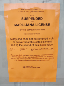 Notice posted on the door at Sky High Pot Shop (January 20, 2020). Photo: My Ferndale News