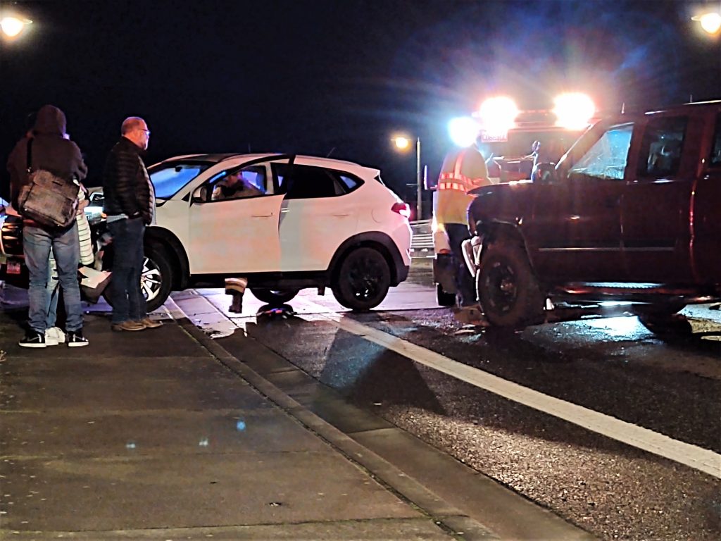 Scene of a 2-vehicle crash on Pioneer Bridge (January 8, 2020). Photo: My Ferndale News