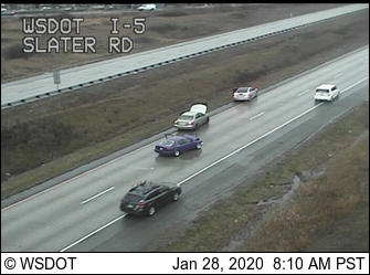 Scene of 3-car crash on southbound I-5 (January 28, 2020). Source: WSDOT
