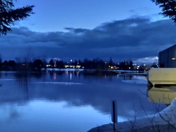 Looking east from behind Samuel's Furniture after the Nooksack River level rose to nearly 21 feet (February 2, 2020). Photo: My Ferndale News
