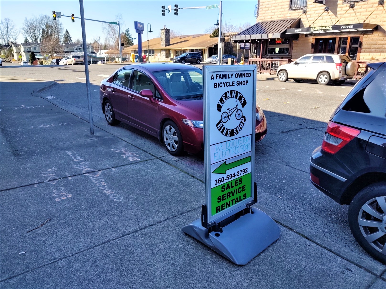 Sidewalk sign outside Lenny's Bike Shop (February 20, 2020). Photo: My Ferndale News