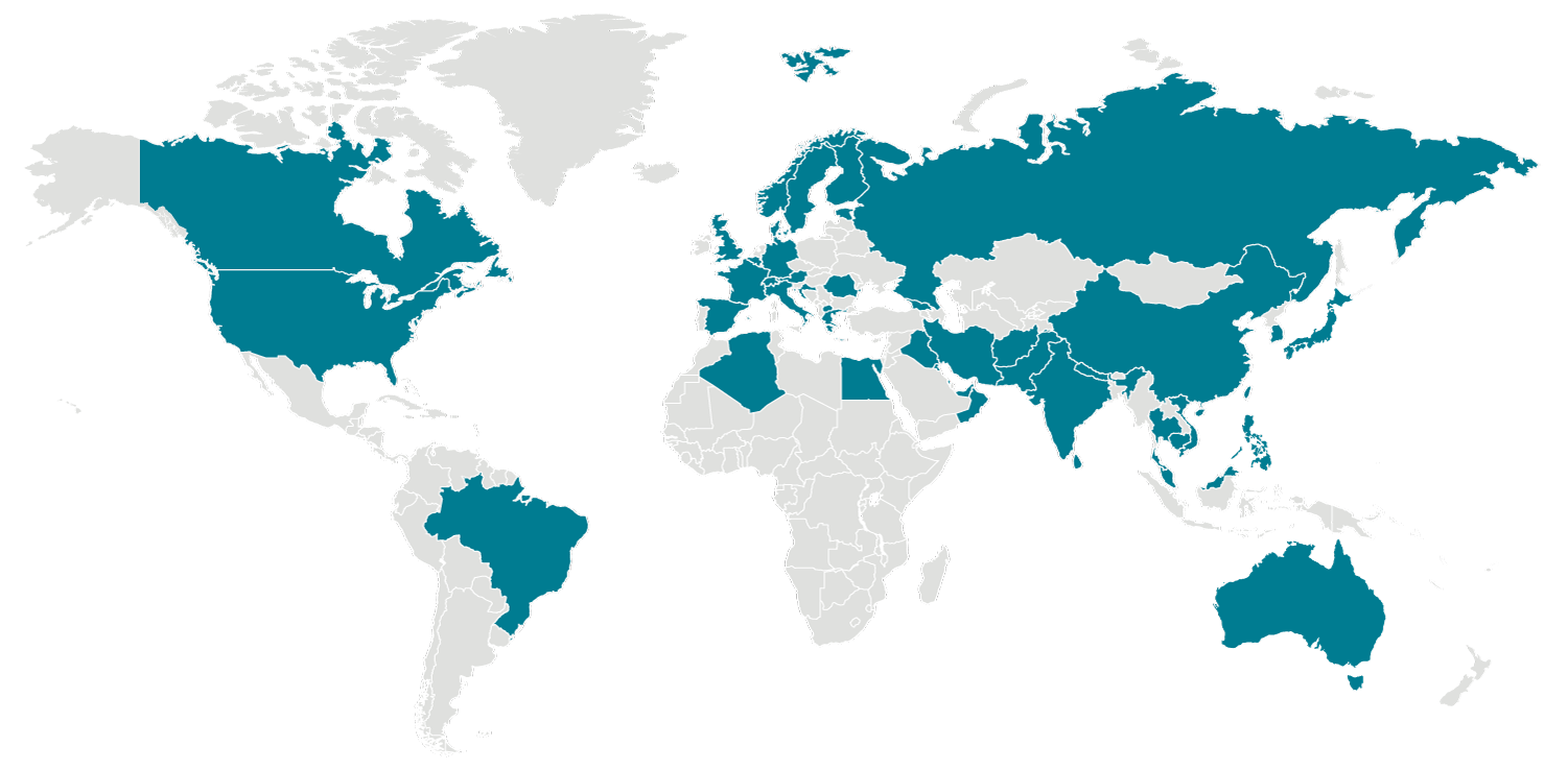 Global map indicating which countries have confirmed COVID-19 cases. As of 8am PT February 27, 2020. Source: Centers for Disease Control and Prevention (CDC)
