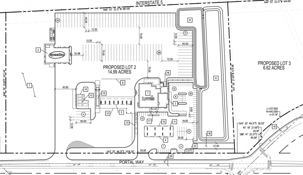 Proposed site plan for a Love's Travel Stop & Country Store on Portal Way near Grandview Road (July 2019). Source: City of Ferndale