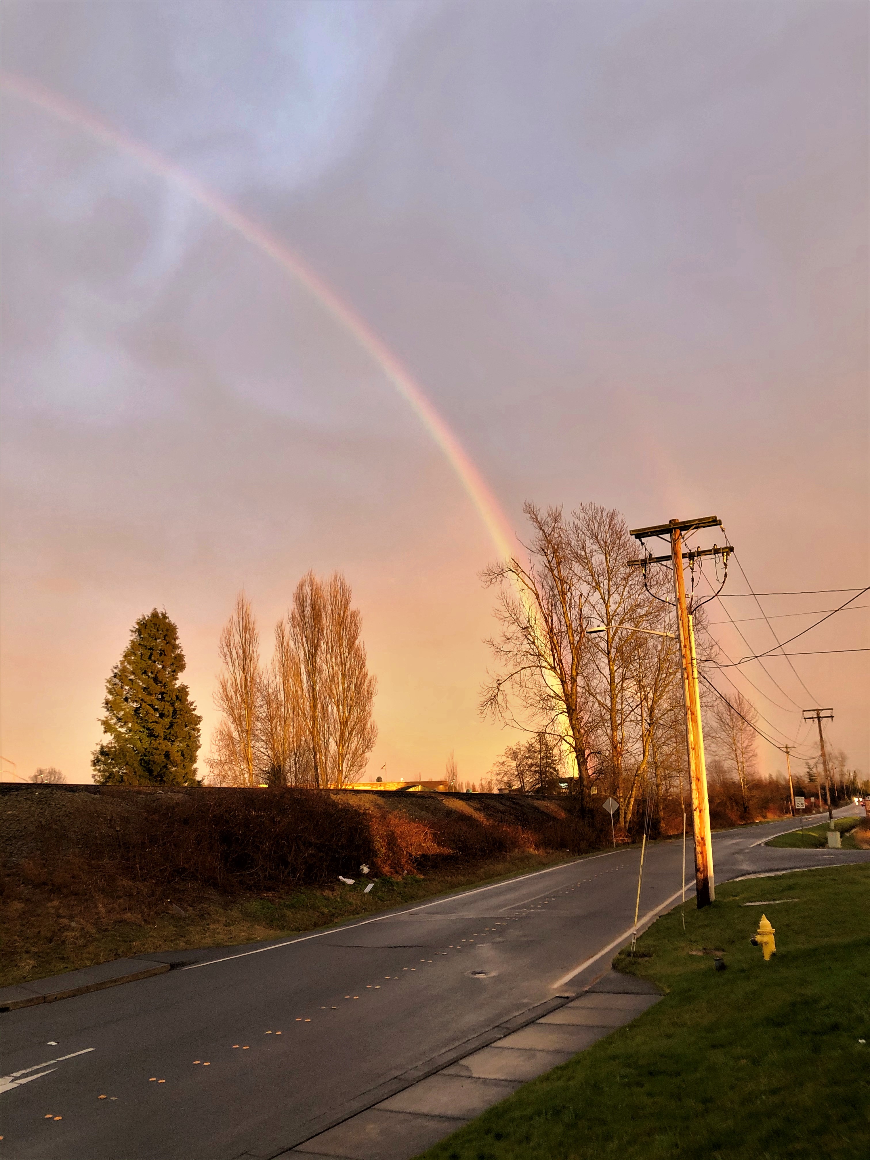 Rainbow from Hovander Road near Main Street  (February 28, 2020). Photo courtesy of Mackenzie Nordby.
