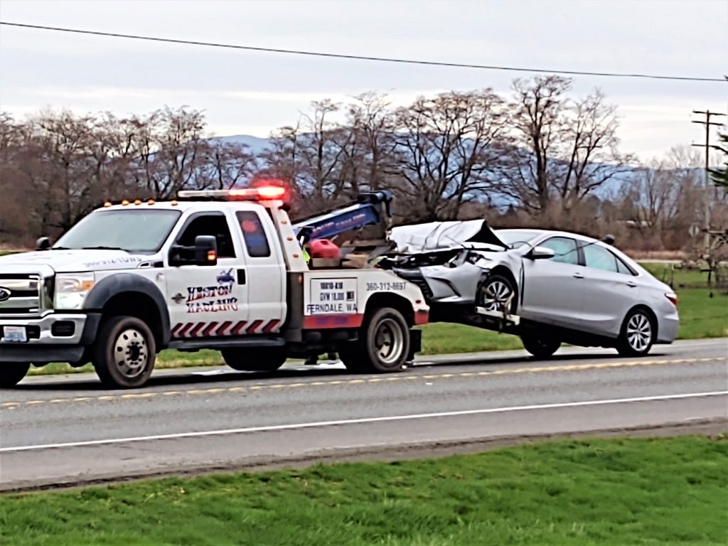 Scene of a 2-vehicle crash on Slater Road (February 25, 2020). Photo: My Ferndale News