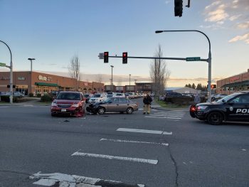 Scene of 2-car crash on Main Street (February 3, 2020). Photo courtesy of a reader