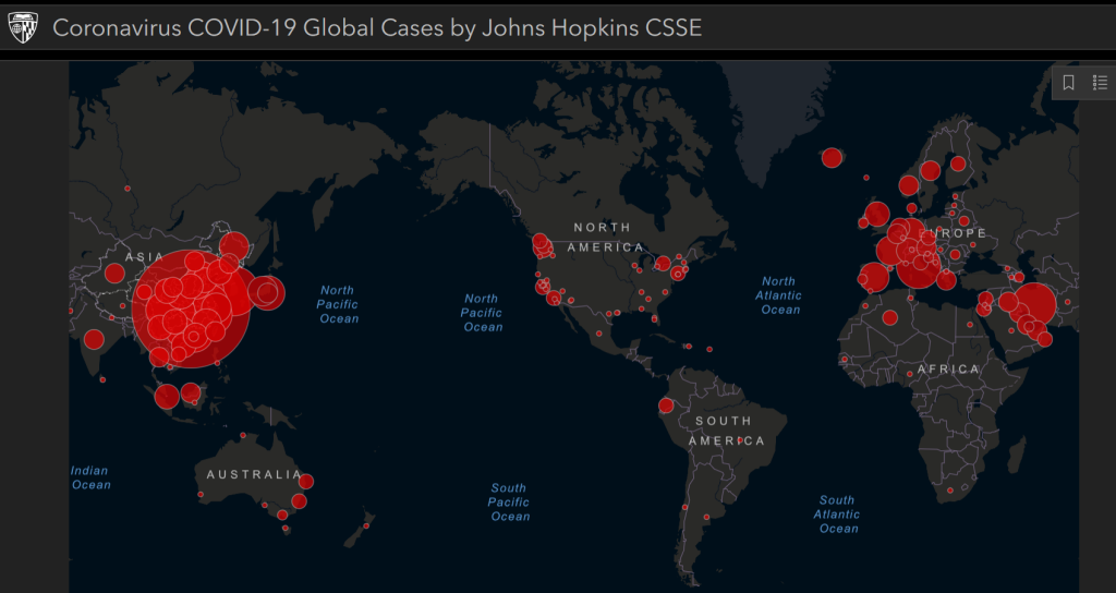 Johns Hopkins University COVID-19 dashboard as of March 5th, 2020