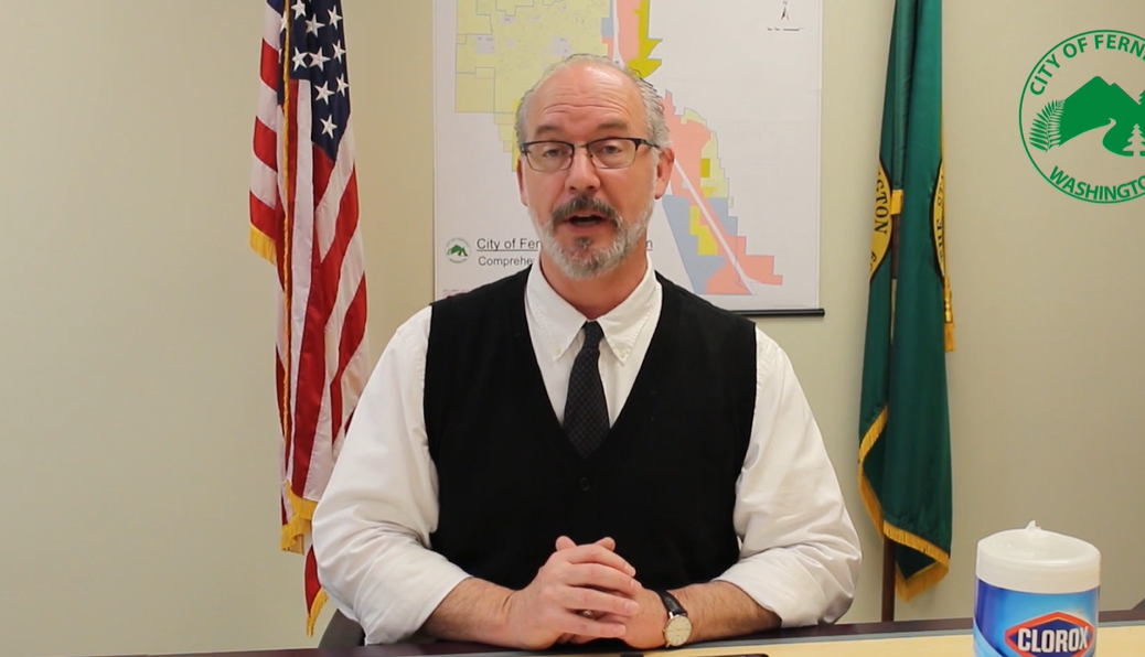 Still from a recorded video message from Ferndale Mayor Greg Hansen regarding COVID-19. Source: City of Ferndale