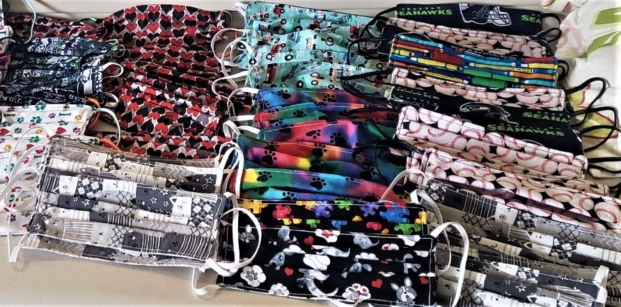 Completed homemade fabric masks (March 2020). Photo courtesy of Jolene McMillan of Ferndale