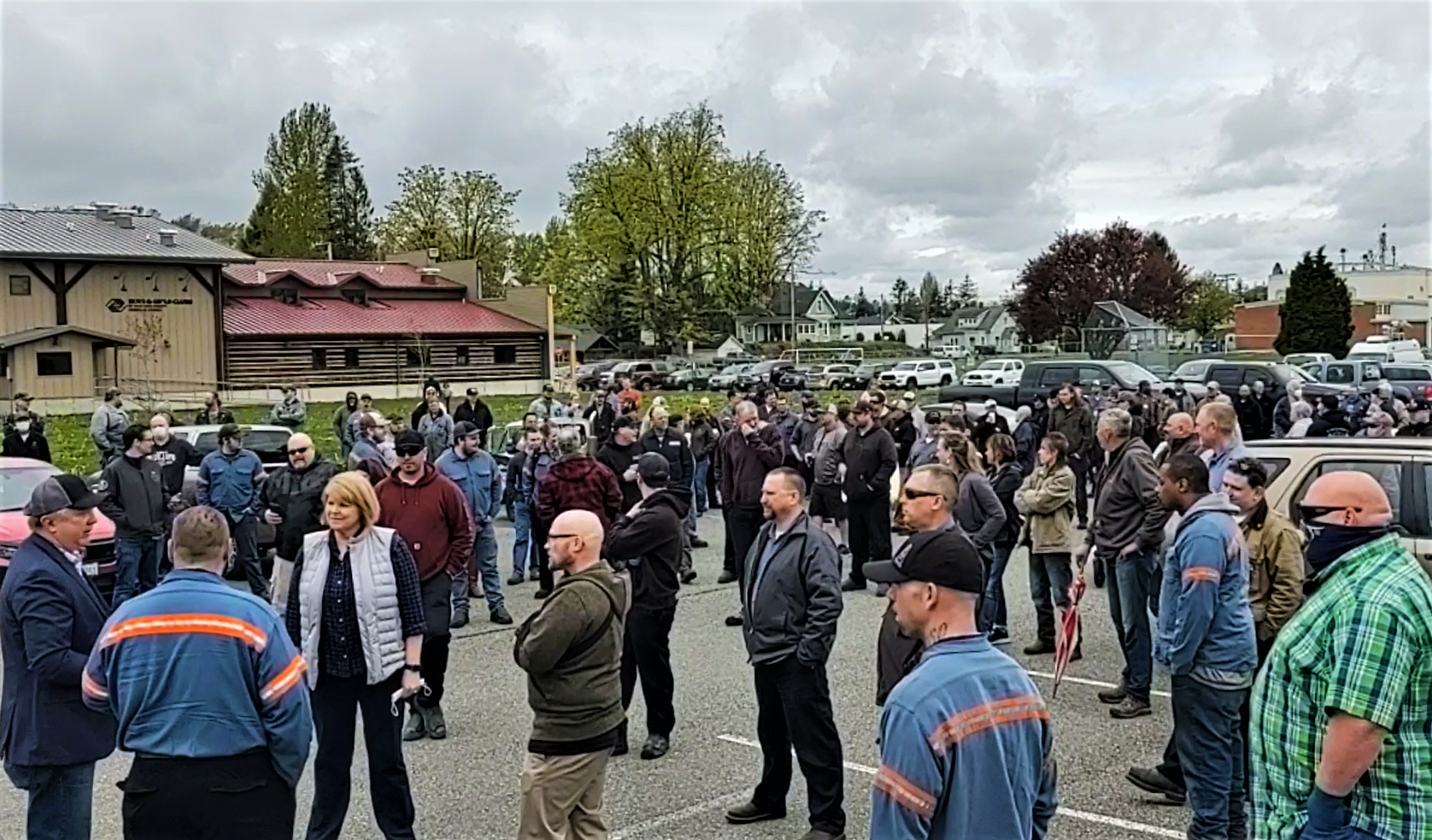 Organizers and attendees await the start of a rally in support of Intalco Works employees after plans to close the facility were announced (April 23rd, 2020). Photo: My Ferndale News