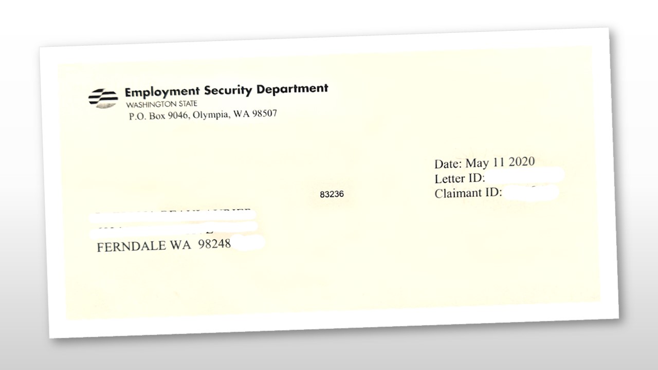 Employment Security Department letter advising of a claim in an employee's name (May 11, 2020). Source: My Ferndale News