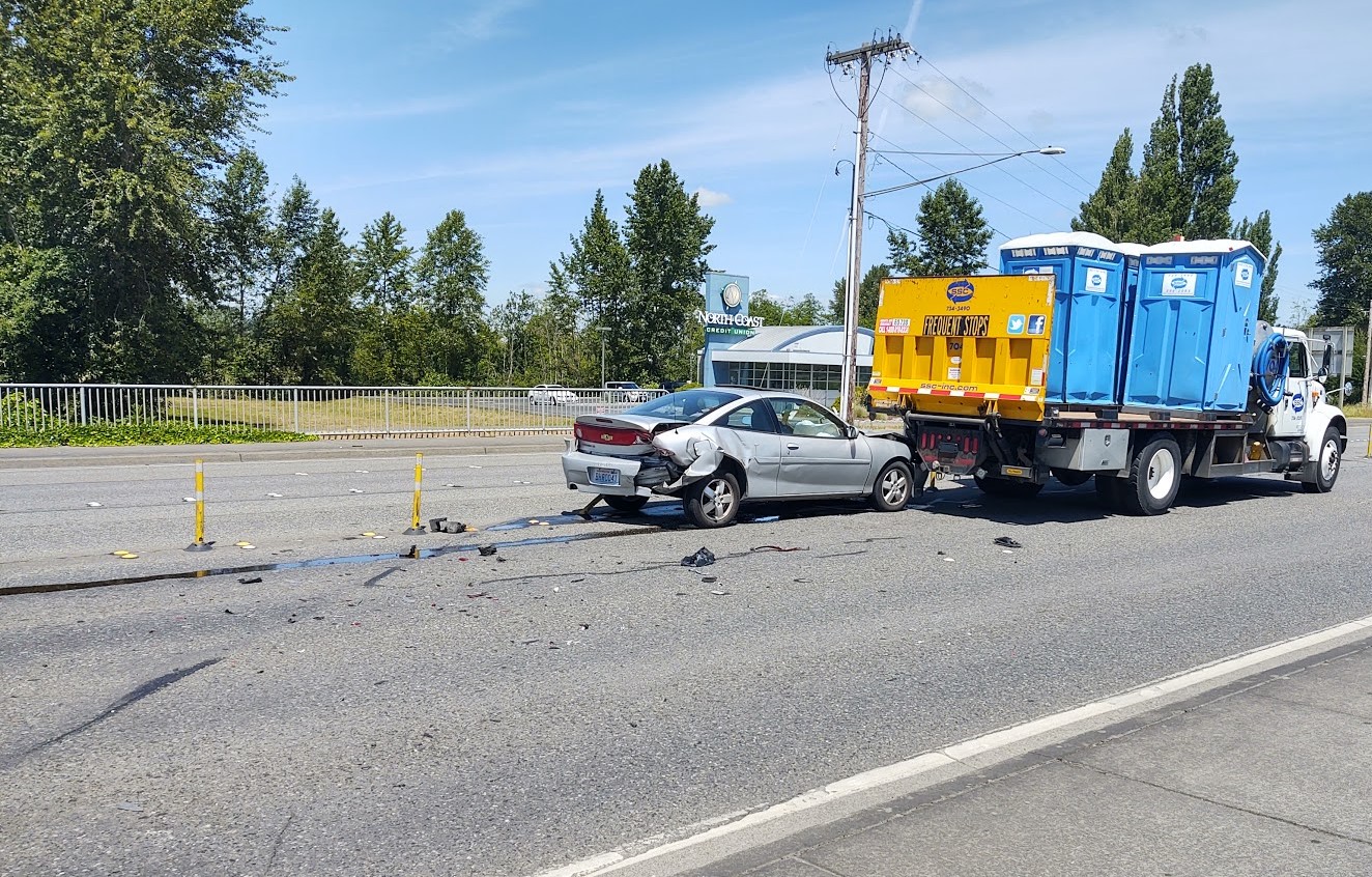 Scene of a multi-vehicle rear-end crash on Main Street (June 18, 2020). Photo: My Ferndale News