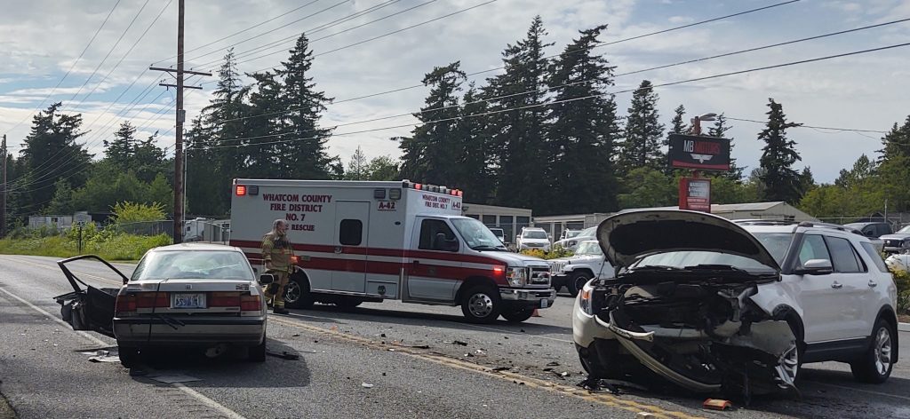 Scene of a 2-vehicle head-on crash west of the intersection of Slater and Elder Roads (June 5, 2020). Photo: My Ferndale News