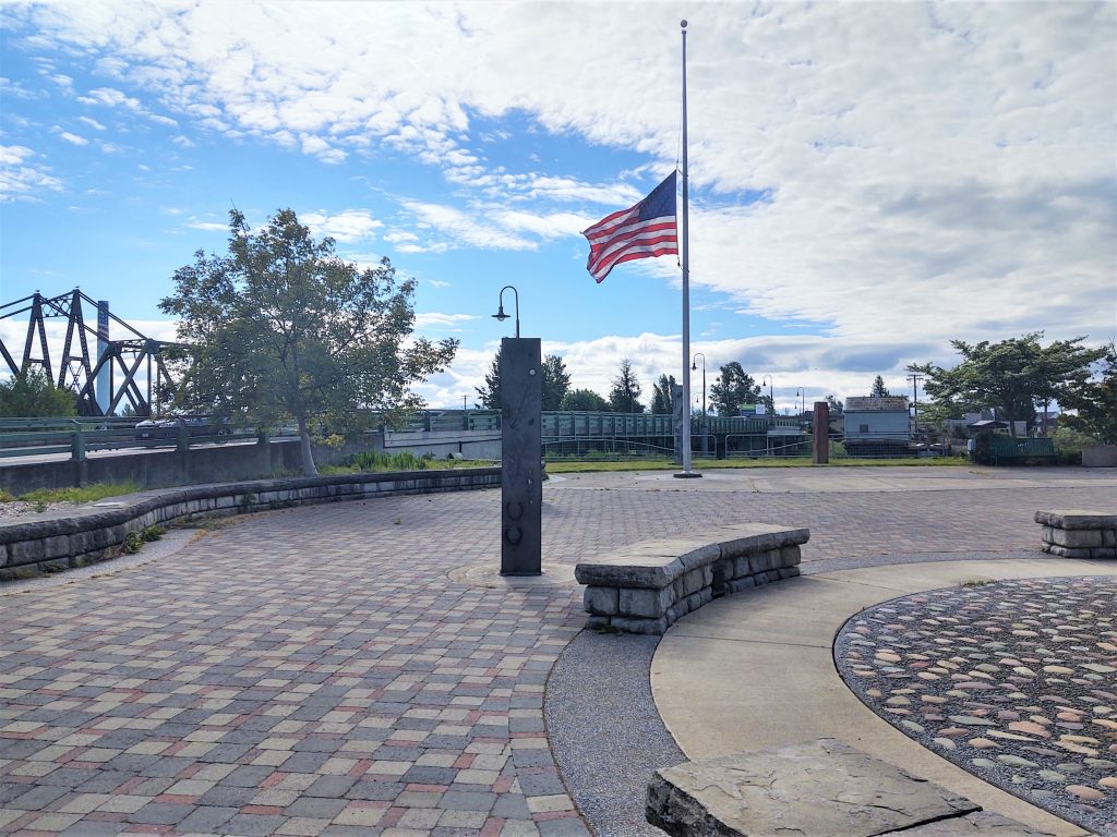 Flag at half-staff at Riverside Centennial Park (May 15, 2020). Photo: My Ferndale News