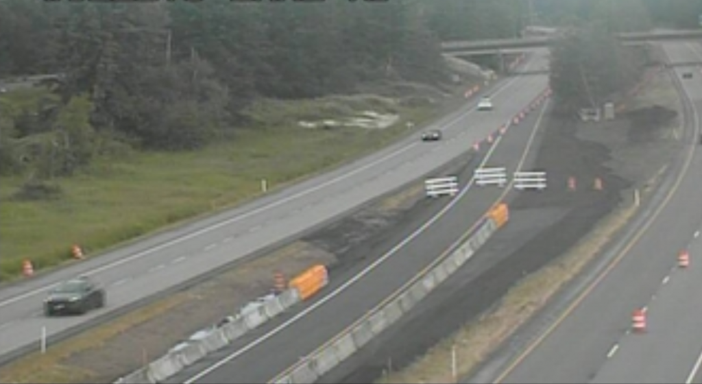 A temporary media bypass lane as seen from a WSDOT I-5 traffic camera (June 16, 2020). Source: WSDOT