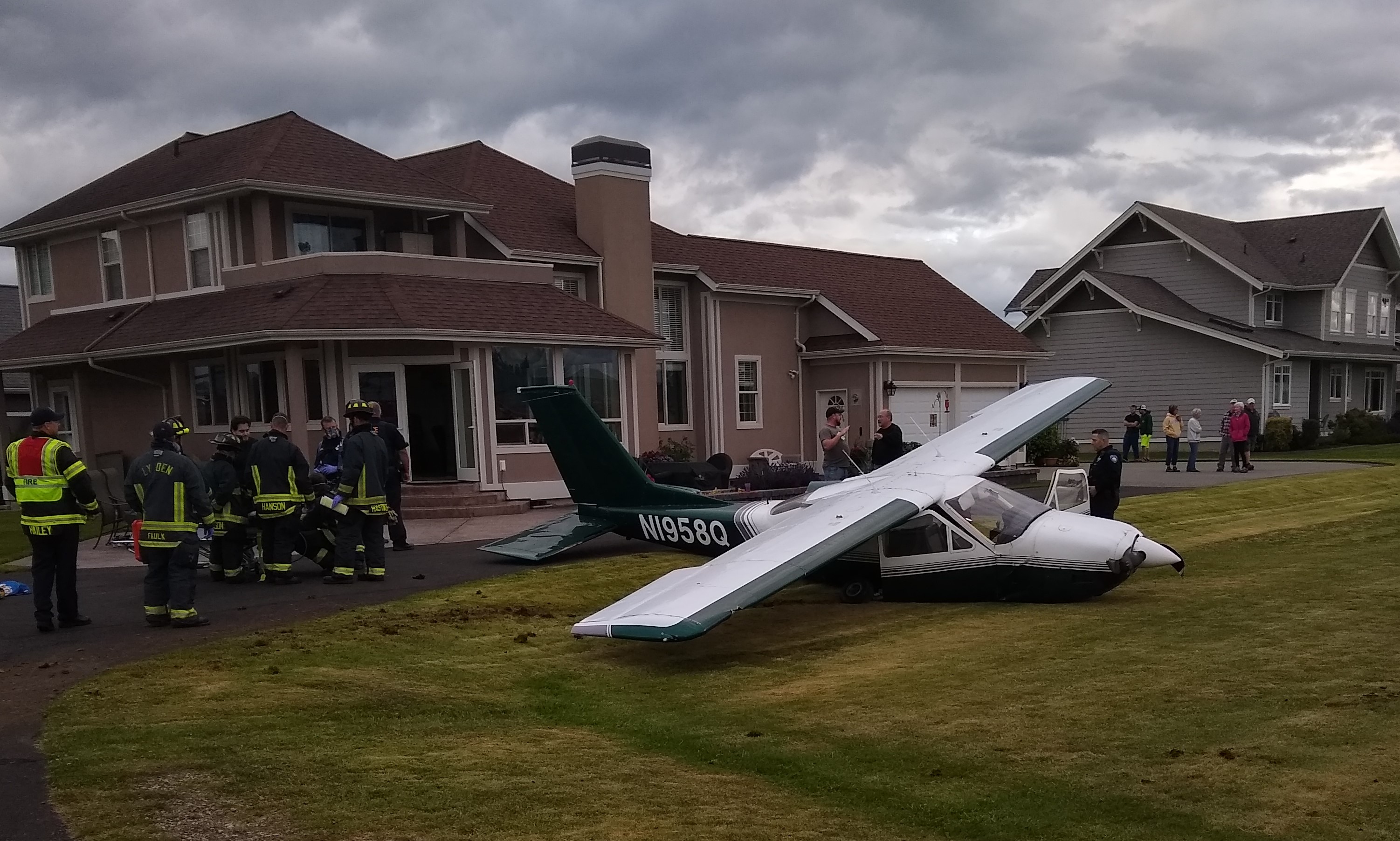 The scene of a single engine plane crash off the runway at Lynden Municipal Airport (June 14, 2020). Photo courtesy of Dave Brumbaugh.
