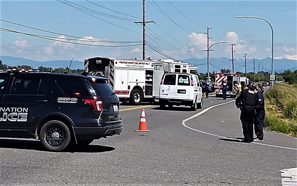 Scene of a car vs bicycle collision at Slater and Ferndale Roads (June 18, 2020). Photo: My Ferndale News